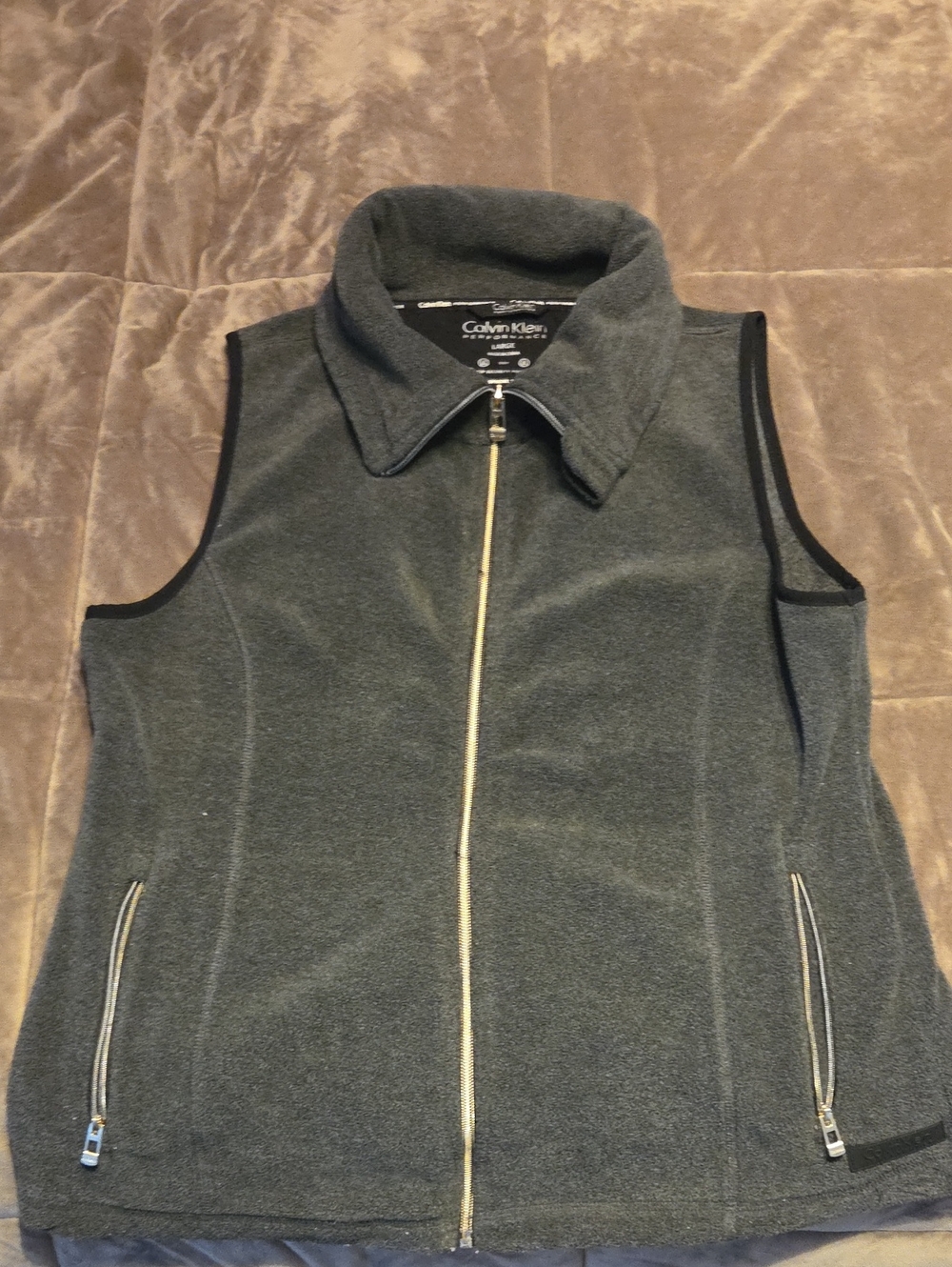 Calvin Klein Charcoal Gray Fleece Zip Vest